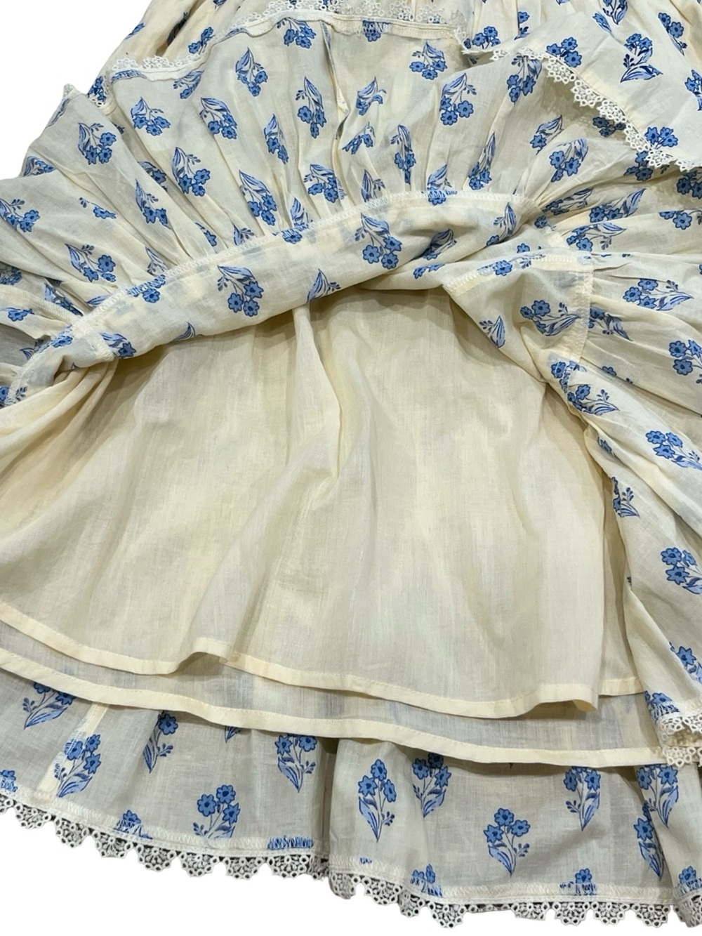 Patrons of Peace Cream Blue Floral Cotton Mini Dress Medium Cottagecore Boho - Picture 7 of 11